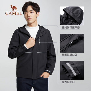 骆驼（CAMEL）男装 秋冬工装外套男士宽松连帽户外夹克港风青年外套男士衣多穿 黑色 XL