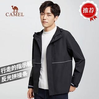 骆驼（CAMEL）男装 秋冬工装外套男士宽松连帽户外夹克港风青年外套男士衣多穿 黑色 XL