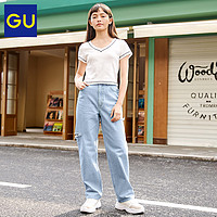 GU 极优 女装破洞直筒牛仔裤(水洗产品)2022年夏季新款宽松341662
