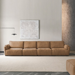 QM 曲美家居 意式极简羽绒布艺懒人沙发 小直排组合 2.3m 砖灰色