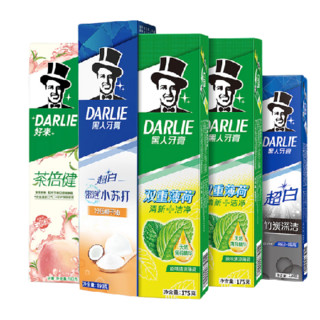 DARLIE 好来 牙膏套装 (双重薄荷175g*2+超白竹炭深洁120g+超白密泡小苏打冷压椰子油190g+茶倍健初萃茶白桃味160g)