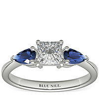 补贴购：Blue Nile 0.78克拉公主方形钻石+经典梨形蓝宝石订婚戒指