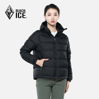 BLACKICE 黑冰 F8172 女款600+蓬鹅绒短版羽绒服 户外耐磨连帽羽绒夹克 黑色 M