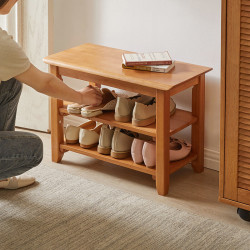 jiayi家逸实木换鞋凳穿鞋凳子入户门口可坐鞋柜鞋架进门玄关60cm樱桃