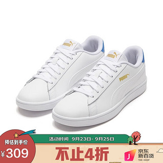 PUMA 彪马 男女同款 基础系列 Puma Smash v2 L 板鞋休闲鞋 365215 18白-蓝色-金色 42 UK8