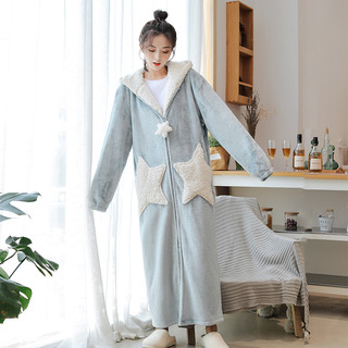 星星 XINGX睡衣女秋冬长款珊瑚绒睡袍冬季加绒加厚情侣法兰绒睡裙男士家居服