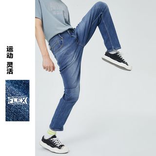 秋季男潮流棉质舒适水洗猫须双侧插袋百搭日常弹力牛仔裤子男