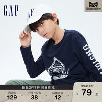 Gap男童秋季2022新款纯棉趣味印花长袖T恤734984 童装运动上衣潮