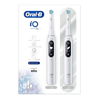 Oral-B 欧乐-B 欧乐B（Oral-B）博朗成人电动牙刷 情侣系列牙刷 3小时快充磁吸感应式充电LED显示 iO7白 白 2支装