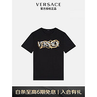 VERSACE 范思哲 奢侈品女装LOGO印花圆领修身棉质T恤短袖服饰黑色 彩色1004153-1A02991-2B070-36