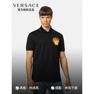 VERSACE 范思哲 奢侈品男装美杜莎刺绣修身棉质POLO衫短袖服饰黑色1004085-1A02980-1B000-2XL