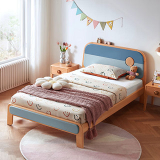 LINSY KIDS DU1A-A+CD093A 儿童实木床+床垫 蓝色 120*200cm