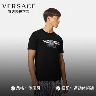 范思哲 VERSACE 22早秋 奢侈品男装纯色印花回形纹LOGO短袖T恤服饰黑色1003906-1A02800-1B000-S