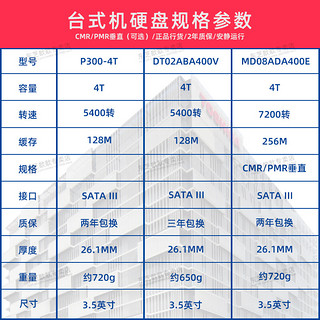 TOSHIBA 东芝 4t p300 台式机硬盘 5400 3.5寸机械硬盘dt02aba400v DT02ABA400V  SATA线 镙丝