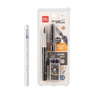 deli 得力 钢笔 A933 黑杆纯蓝色 EF尖 墨囊卡纸装+消字笔 单支装+墨囊 纯蓝色 10支装