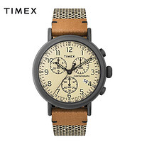 TIMEX 天美时 三眼计时 夜光 编织皮革混搭表带 石英男士腕表