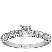 补贴购:Blue Nile 0.35克拉公主方形钻石+隐藏式蓝宝石与钻石订婚戒指