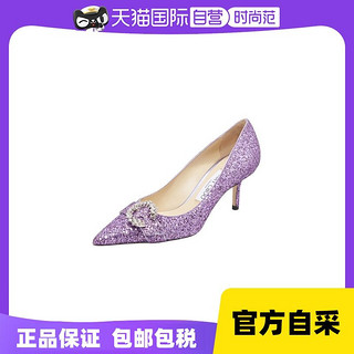 JIMMY CHOO 紫色羊皮革闪亮钻女士高跟鞋凉鞋尖头