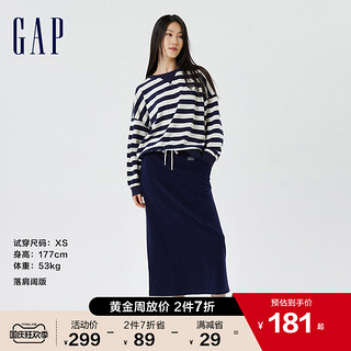 Gap 盖璞 女装秋季2022新款LOGO条纹宽松法式圈织软卫衣445498运动衫