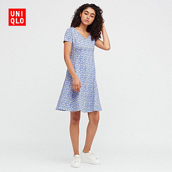 UNIQLO 优衣库 女装 印花收腰喇叭连衣裙(短袖 碎花 洋装) 449374