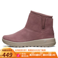 SKECHERS 斯凯奇 女鞋舒乐步反毛皮袜套保暖纯色短靴16605 粉色 35.5