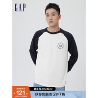 Gap 盖璞 男女装易穿搭LOGO纯棉宽松长袖T恤451209冬季新款情侣运动上衣 白色 175/88A(XS)