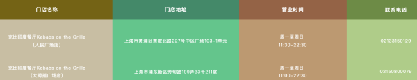 上海2店通用，重现宝莱坞街头美食！克比印度餐厅Kebabs On The Grille  2-3人套餐