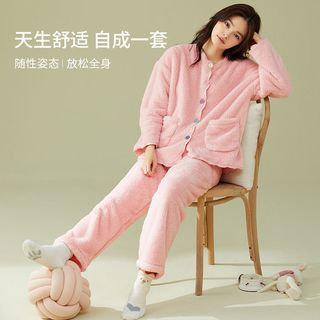 芬腾秋冬睡衣女珊瑚绒加厚加绒保暖韩版年轻纯色可外穿家居服套装