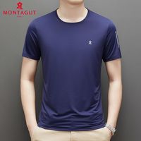 MONTAGUT 梦特娇 夏季中年男士薄款短袖t恤休闲夏装透气冰丝半袖圆领体恤衫