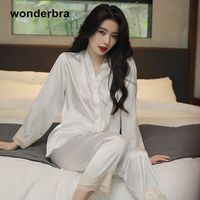 wonderbra 睡衣女春秋季长袖长裤薄款冰雪丝高档早秋家居服两件套