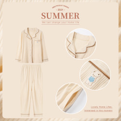 And cake睡衣女夏季纯棉春秋长袖2021年新款高级感家居服薄款套装