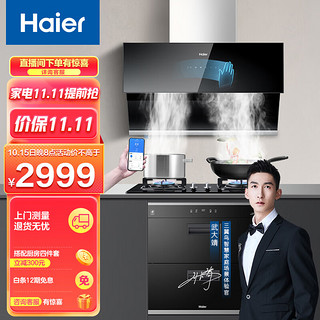 Haier 海尔 三件套抽油烟机20m³/min风量挥手智控家用侧吸燃气灶母婴级消毒柜C10SU1+QE5B0(天)+60S8