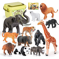 纽奇 儿童仿真动物园套装软胶模型大号长颈鹿老虎玩具礼物带收纳1-6