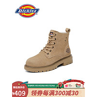 Dickies 帝客 马丁靴女2022秋季新款英伦风侧拉链款黑色透气潮流工装靴女 黄棕色 35