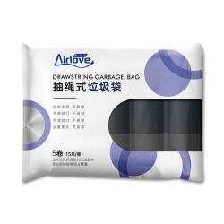 Airlove 爱尔卫 抽绳垃圾袋 手提自动收口穿绳垃圾袋 45*50cm 黑色 5卷75只