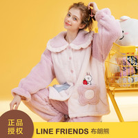 秋冬花边翻领加厚开衫家居服内衣女士睡衣女