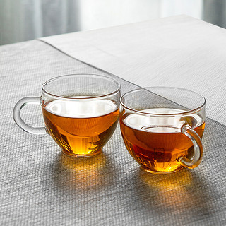 雅集 小资茶杯100ml 透明耐热带把玻璃品茶杯 功夫茶具配件