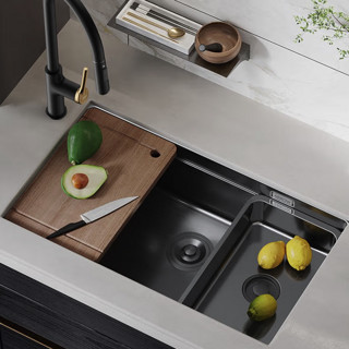 ARROW 箭牌卫浴 箭牌（ARROW） 厨房水槽纳米304不锈钢洗菜盆仿手工水槽黑钛单槽多功能台阶式D5