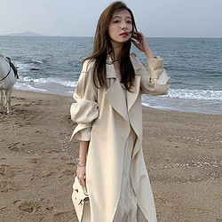 风衣外套女春秋高级感垂感2022新款大衣中长款韩风气质小个子白色