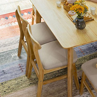 YUANYOU 元优 餐桌椅 原木色桌长1.4米+六把椅子