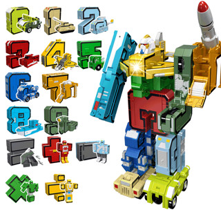 xinlexin 正版数字变形玩具汽车合体机器人金刚儿童益智积木字母机甲男孩车