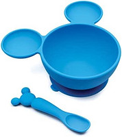 BUMKiNS 迪士尼 米老鼠 吸盘 硅胶婴儿喂养套装，碗，盖子，勺子，不含 BPA，首次喂食，婴儿引导断奶