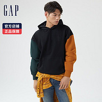 Gap 盖璞 男装LOGO刺绣碳素软磨抓绒卫衣 737174冬季新款撞色设计连帽衫