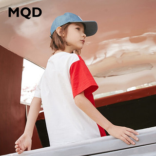 MQD 马骑顿 男女童短袖T恤纯棉20年夏季新款中大儿童拼接洋气 中国红 110cm
