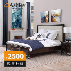 Ashley 爱室丽家居 爱室丽 床 实木床双人床1.8米1.5米美式简约酒店轻奢卧室家具 黑棕色单床 1800