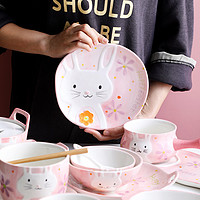 tujia 途家 日式卡通陶瓷餐具碗碟盘釉下彩饭碗儿童盘子碗餐具
