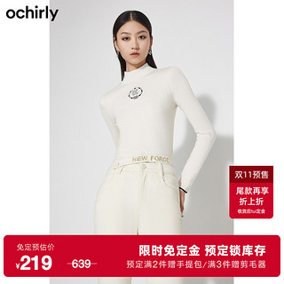 ochirly 欧时力 新款秋装进口羊毛含羊绒刺绣半高领打底毛衣女