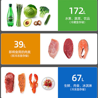 奥克斯（AUX） 278升 法式多门冰箱家用 四门三温 纤薄机身 环保节能 冷冻冷藏节能省电冰箱金色企业采购