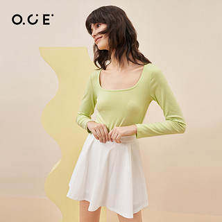 OCE长袖T恤女2022秋季新款纯色薄款内搭半高领打底衫女修身上衣