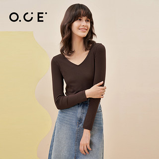 OCE长袖T恤女2022秋季新款纯色薄款内搭半高领打底衫女修身上衣